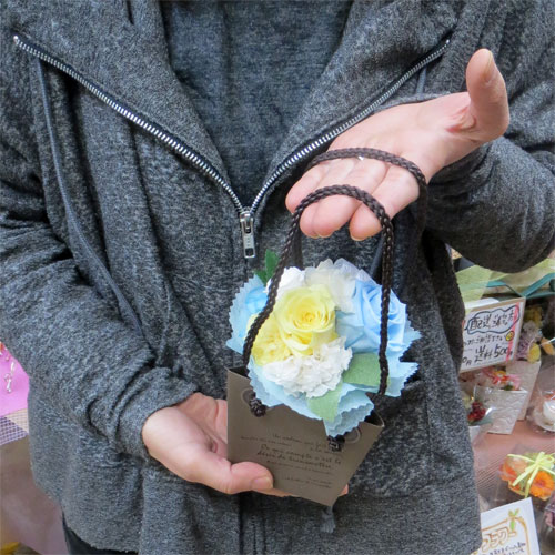 プリザーブドフラワー プチブーケ ブルー BAG付き